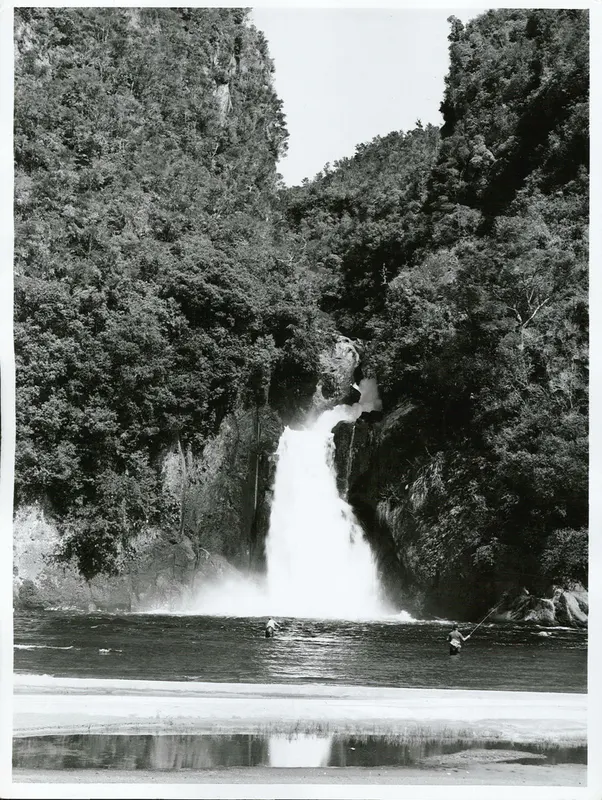 Fishing at Waihaha Falls near Lake Taupo in New Zealand