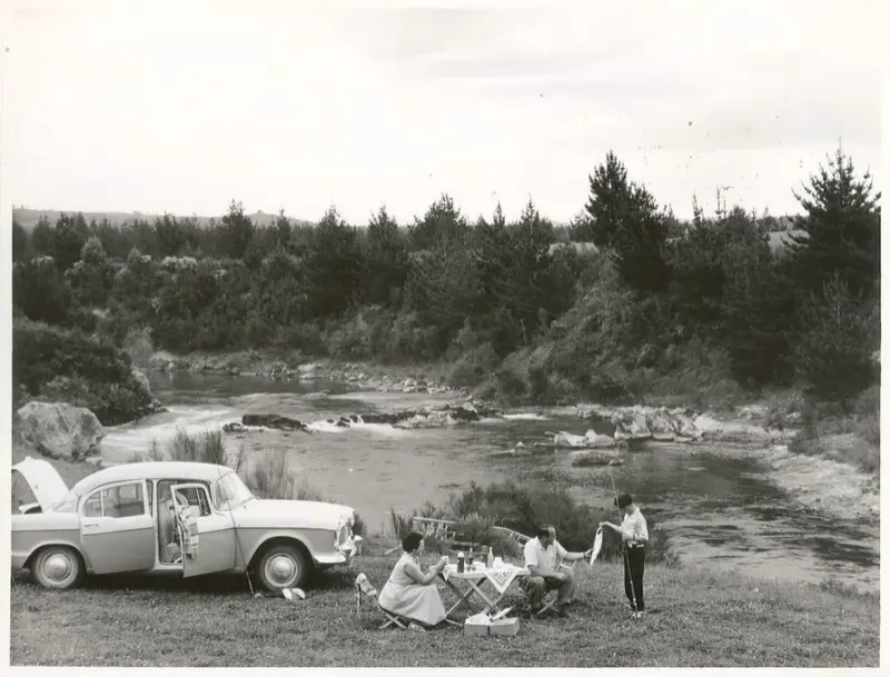 Anglers beside the Waikato River in New Zealand